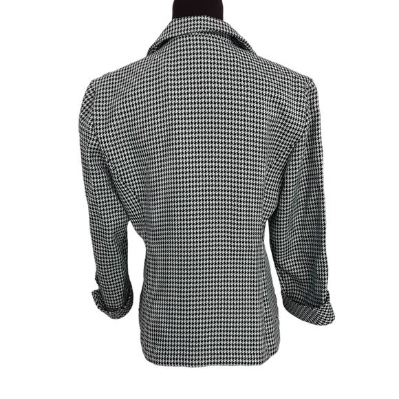 Vintage 80s Single Breasted Blazer Jacket Mint Black Houndstooth Womens 10 Retro - Picture 2 of 11